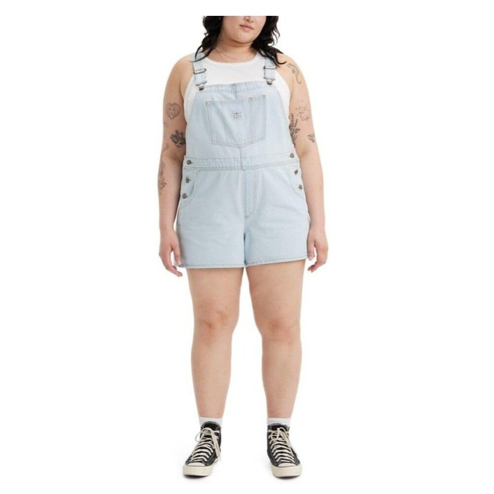 Levis Womens Plus 16W Light Wash Vintage Denim Jean Shorts Overalls NWT F61